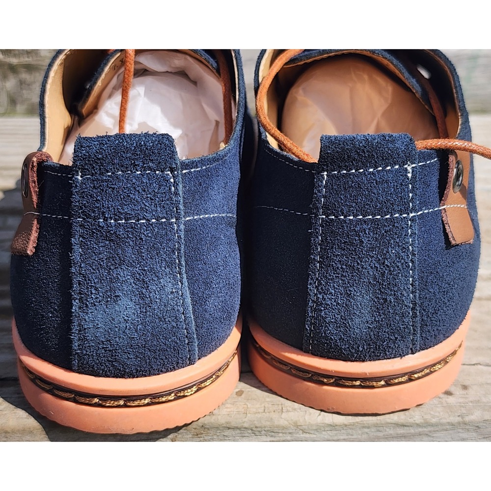 Dadawen Mens Navy Blue Suede Oxford Shoes Orange Sole Lace Up Size 42 Round Toe - Picture 6 of 7
